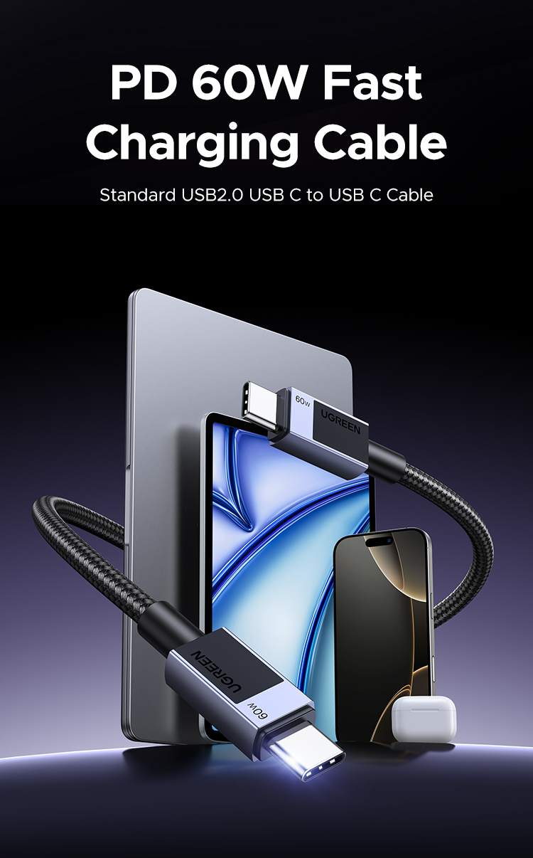 Cáp USB C UGREEN PD60W Cáp sạc nhanh 3A cho Macbook Samsung S24 Ultra Xiaomi Huawei USB C Cáp dữ liệu iPhone 16 Pro Max – ảnh mô tả chi tiết 2