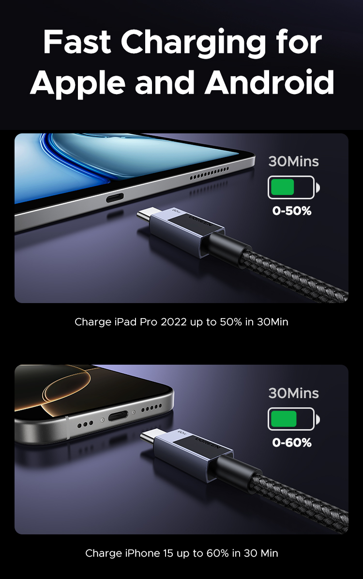 Cáp USB C UGREEN PD60W Cáp sạc nhanh 3A cho Macbook Samsung S24 Ultra Xiaomi Huawei USB C Cáp dữ liệu iPhone 16 Pro Max – ảnh mô tả chi tiết 4