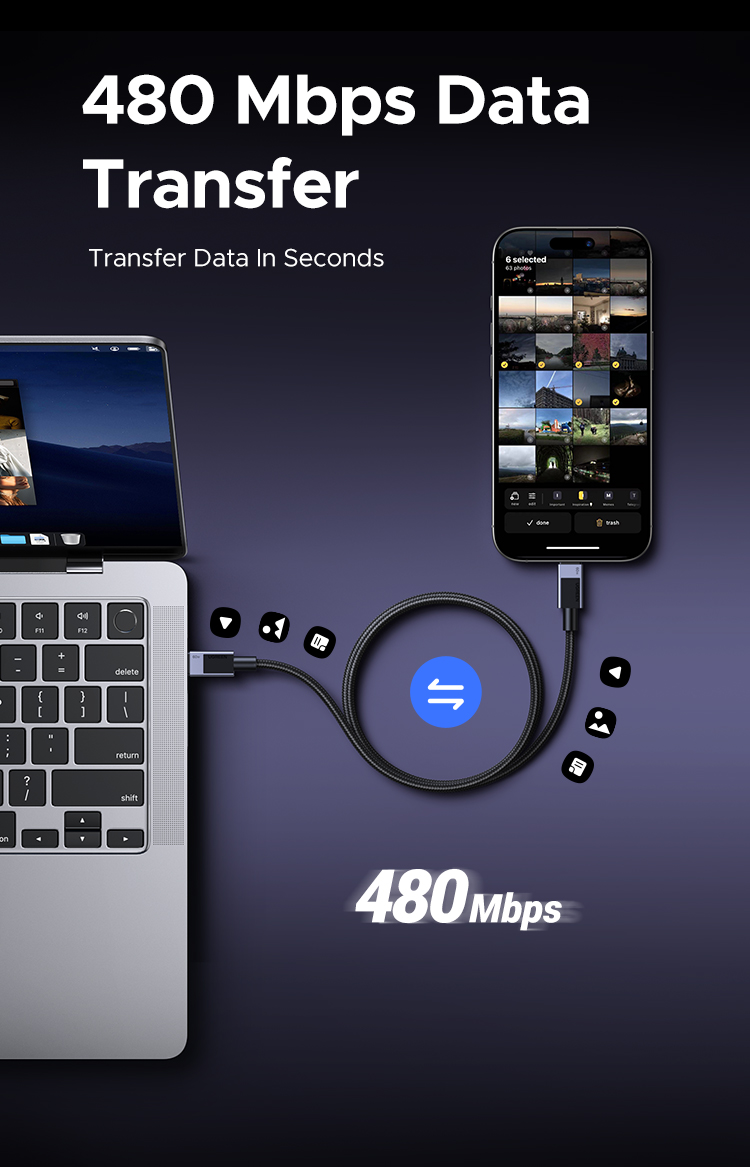 Cáp USB C UGREEN PD60W Cáp sạc nhanh 3A cho Macbook Samsung S24 Ultra Xiaomi Huawei USB C Cáp dữ liệu iPhone 16 Pro Max – ảnh mô tả chi tiết 6