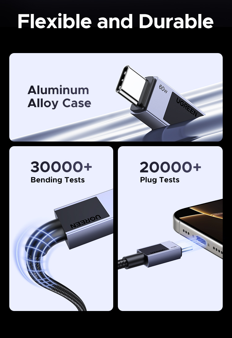 Cáp USB C UGREEN PD60W Cáp sạc nhanh 3A cho Macbook Samsung S24 Ultra Xiaomi Huawei USB C Cáp dữ liệu iPhone 16 Pro Max – ảnh mô tả chi tiết 7