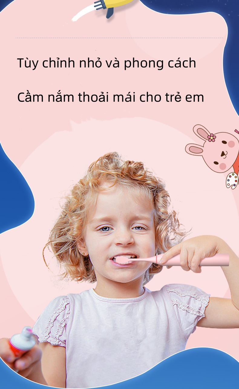 Mô tả EVEBOT Bàn chải đánh răng điện trẻ em, Bàn chải đánh răng lông mềm rung siêu âm, Vệ sinh răng miệng, Chống nước IPX7, Sạc USB, 5 cấp độ có thể điều chỉnh - 5
