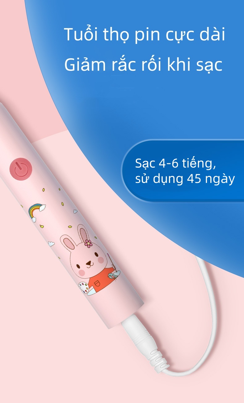 Mô tả EVEBOT Bàn chải đánh răng điện trẻ em, Bàn chải đánh răng lông mềm rung siêu âm, Vệ sinh răng miệng, Chống nước IPX7, Sạc USB, 5 cấp độ có thể điều chỉnh - 6