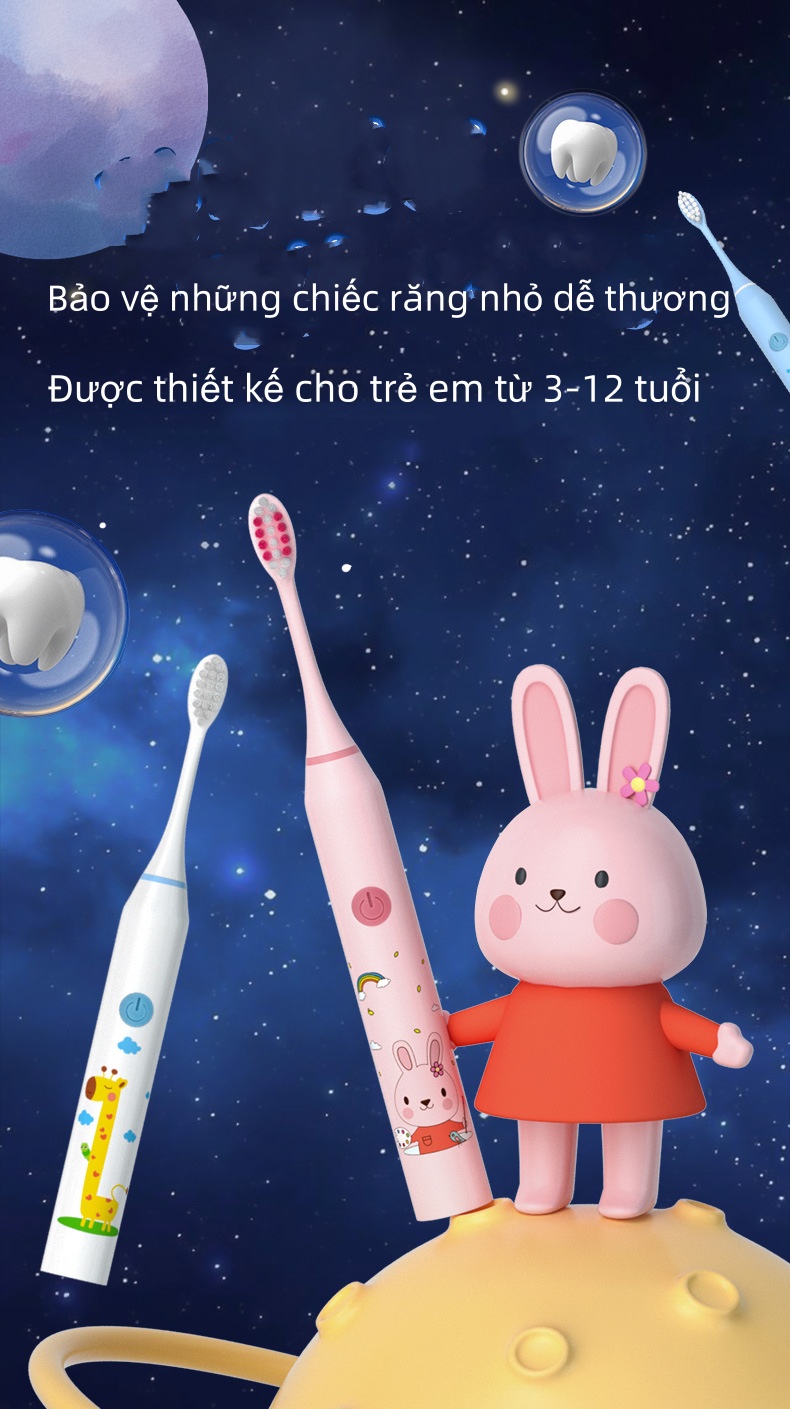 Mô tả EVEBOT Bàn chải đánh răng điện trẻ em, Bàn chải đánh răng lông mềm rung siêu âm, Vệ sinh răng miệng, Chống nước IPX7, Sạc USB, 5 cấp độ có thể điều chỉnh - 8