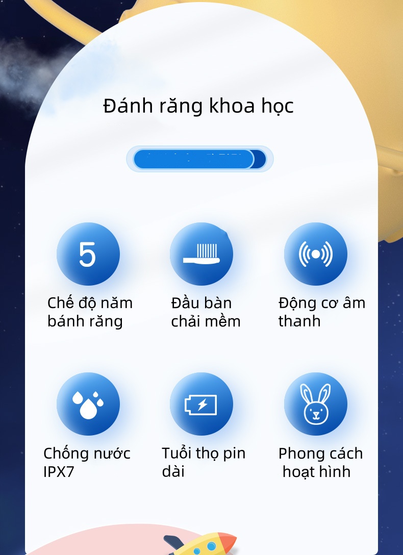 Mô tả EVEBOT Bàn chải đánh răng điện trẻ em, Bàn chải đánh răng lông mềm rung siêu âm, Vệ sinh răng miệng, Chống nước IPX7, Sạc USB, 5 cấp độ có thể điều chỉnh - 1
