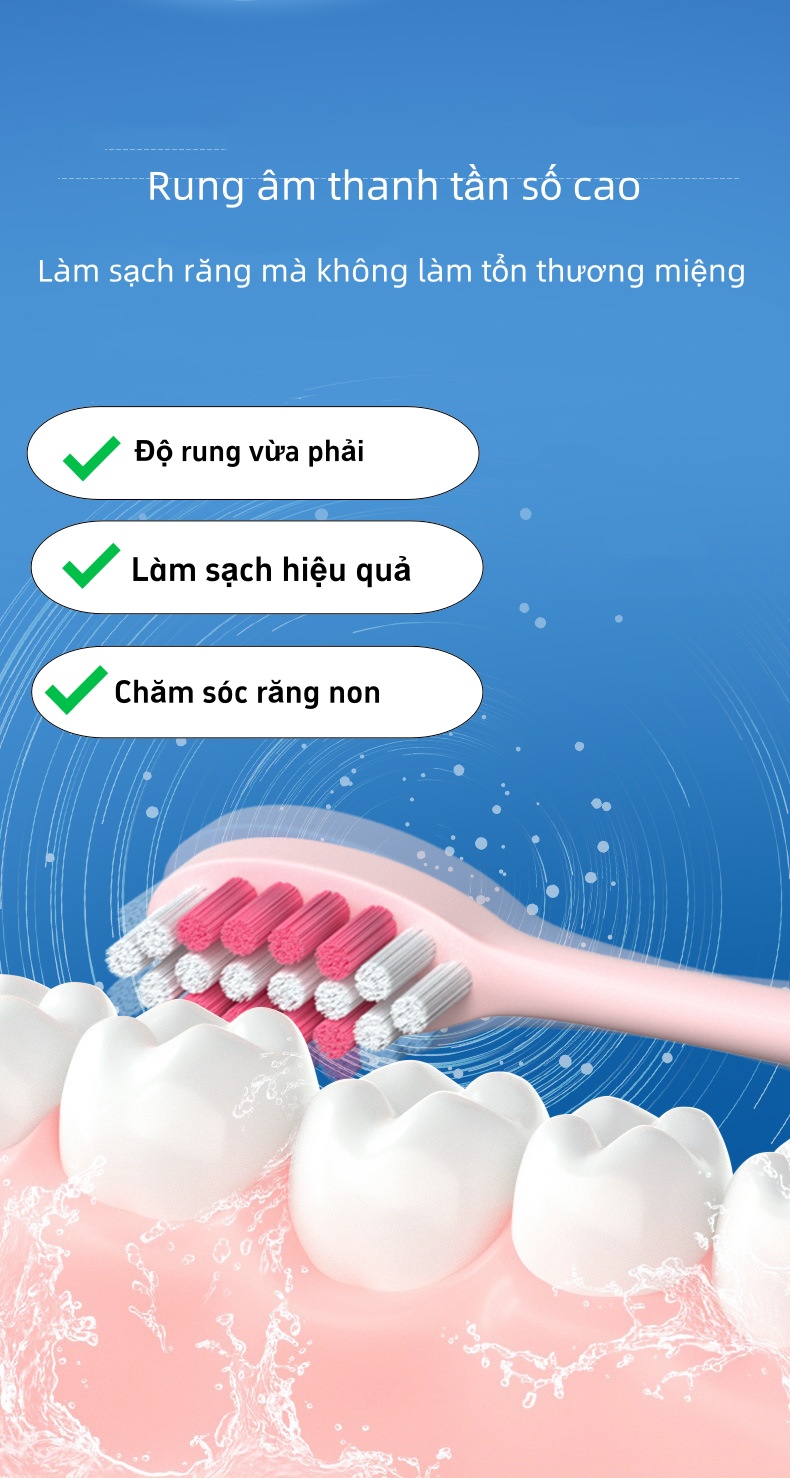 Mô tả EVEBOT Bàn chải đánh răng điện trẻ em, Bàn chải đánh răng lông mềm rung siêu âm, Vệ sinh răng miệng, Chống nước IPX7, Sạc USB, 5 cấp độ có thể điều chỉnh - 2
