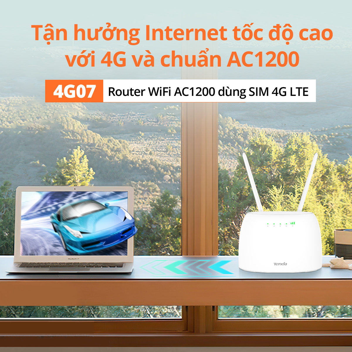 Mô tả Bộ Phát WiFi Tenda 4G07 Chuẩn AC 1200Mpbs Dùng Sim 4G/3G Dùng Cho Ôto Và Nơi Không Có Internet - 1