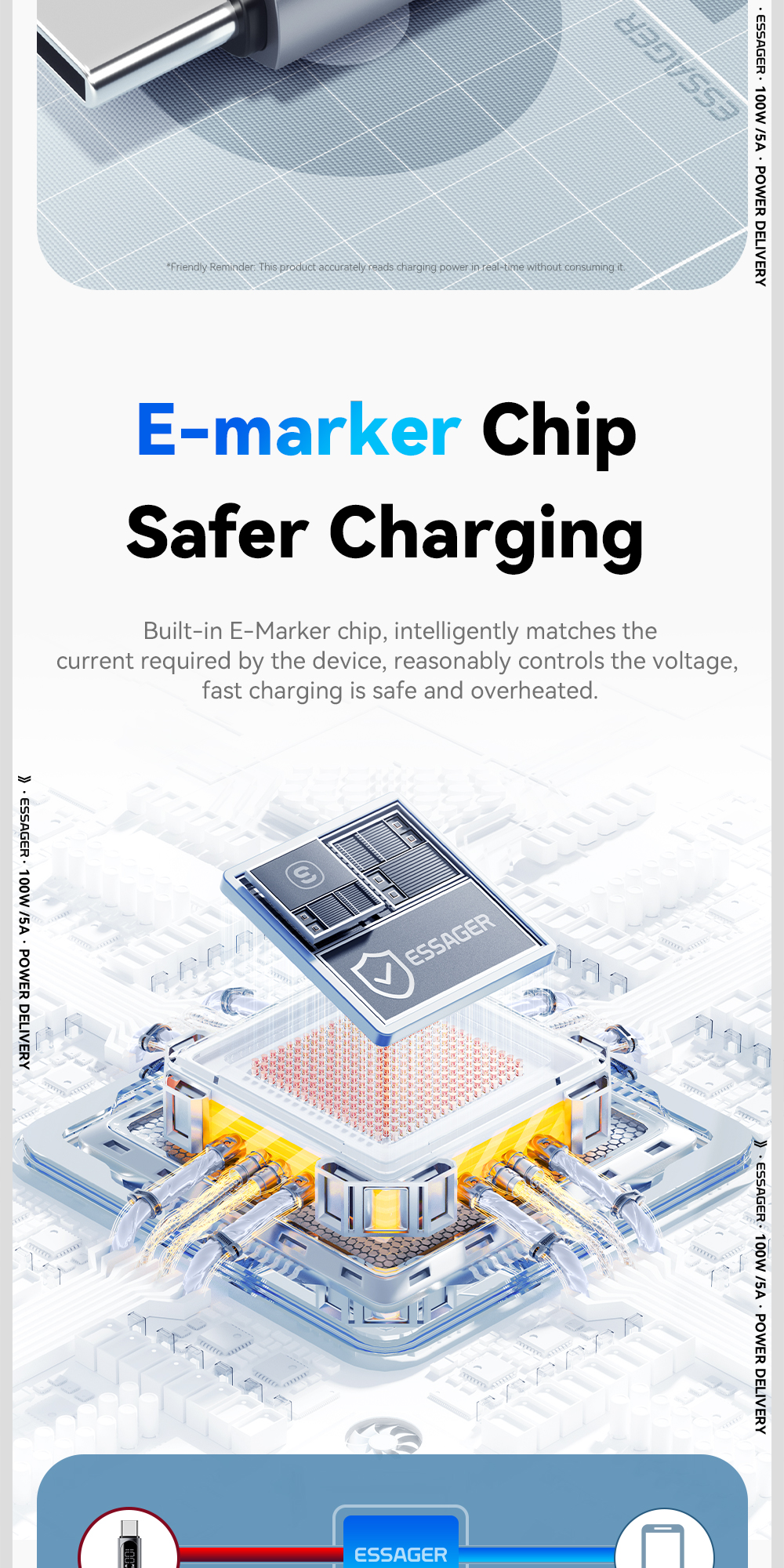 Mô tả Essager Cáp sạc nhanh Usb-A / Type-C sang Type-C Dòng điện cao Chip đánh dấu điện tử nâng cấp cho IP / Android - 5