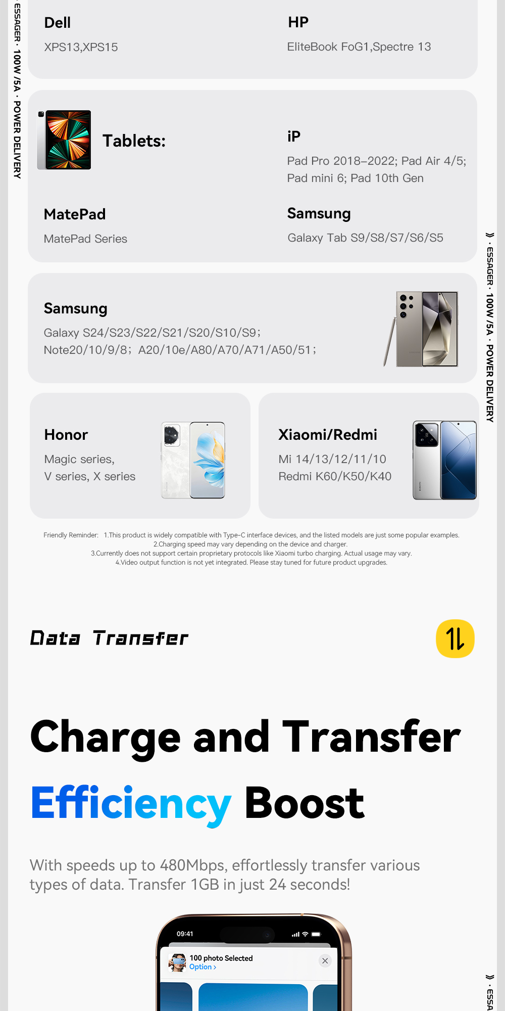 Mô tả Essager Cáp sạc nhanh Usb-A / Type-C sang Type-C Dòng điện cao Chip đánh dấu điện tử nâng cấp cho IP / Android - 8