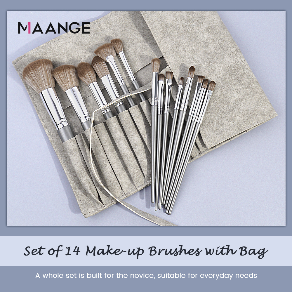Mô tả Set cọ trang điểm cá nhân MAANGE 14 cây màu xám bạc có bao da 1414 - 4