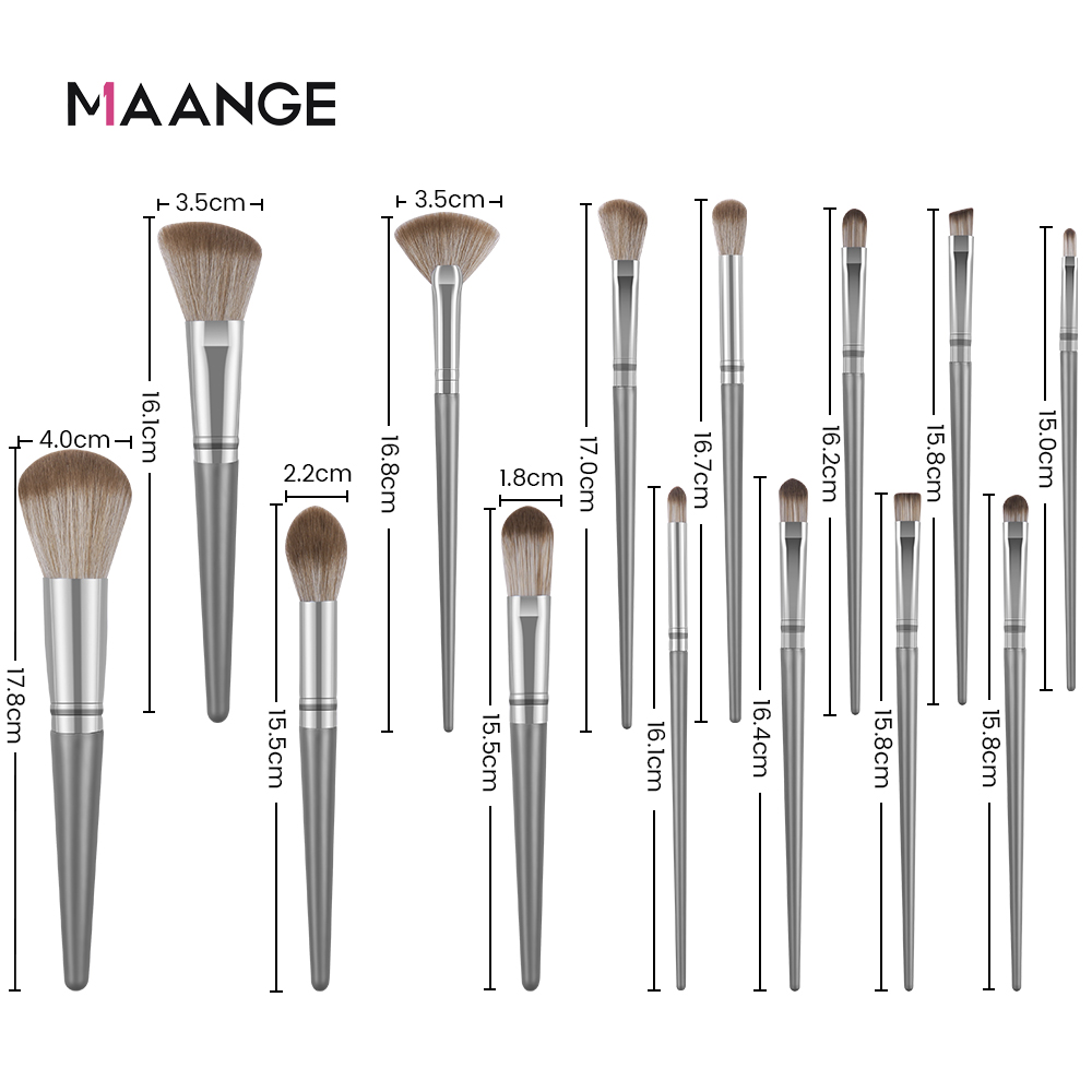 Mô tả Set cọ trang điểm cá nhân MAANGE 14 cây màu xám bạc có bao da 1414 - 6