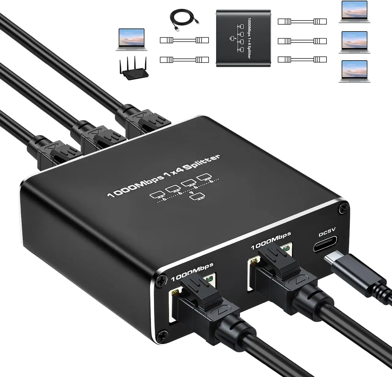 1000Mbps 1 trong 4 Out Ethernet Adapter 1 đến 2 / 3 / 4 RJ45 LAN ...