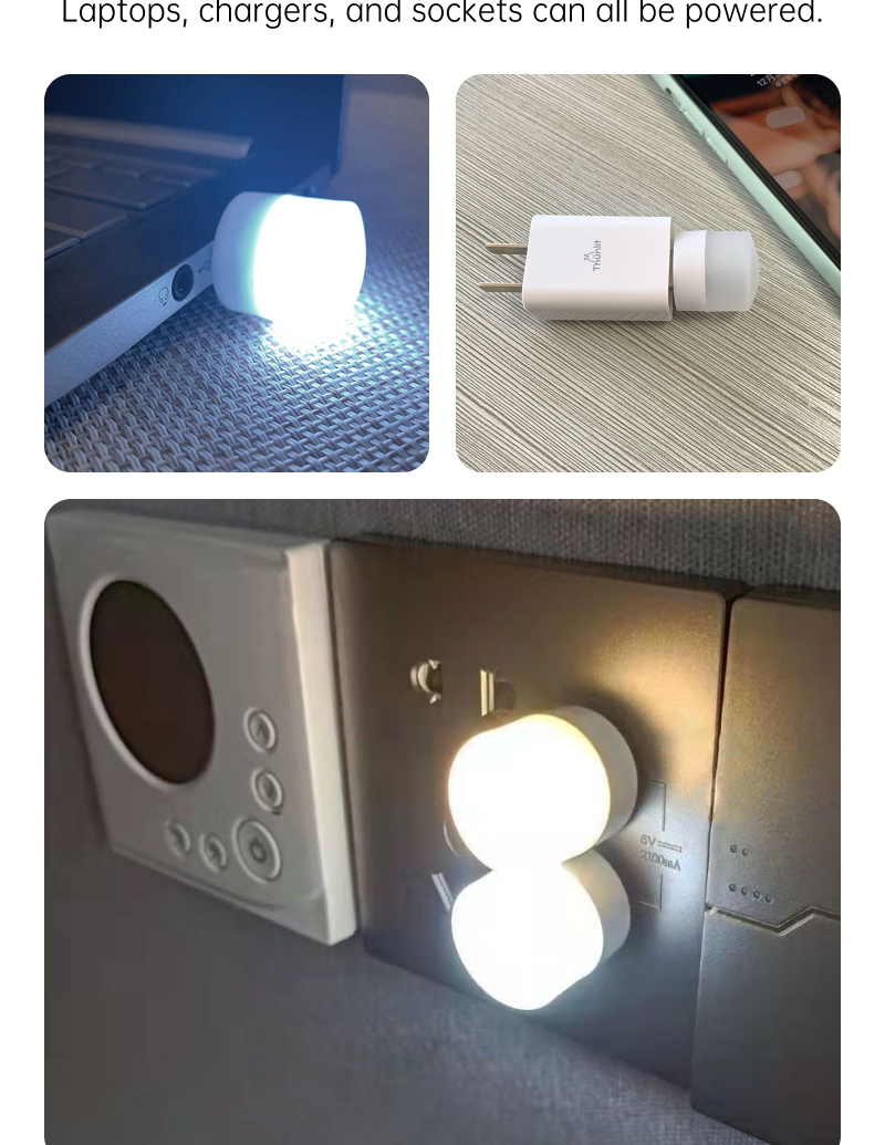 Mô tả Thunlit USB Đèn ngủ 5PC/1PC Mini LED Ánh sáng trắng Bảo vệ mắt Đèn đọc sách Tròn nhỏ cầm tay - 2