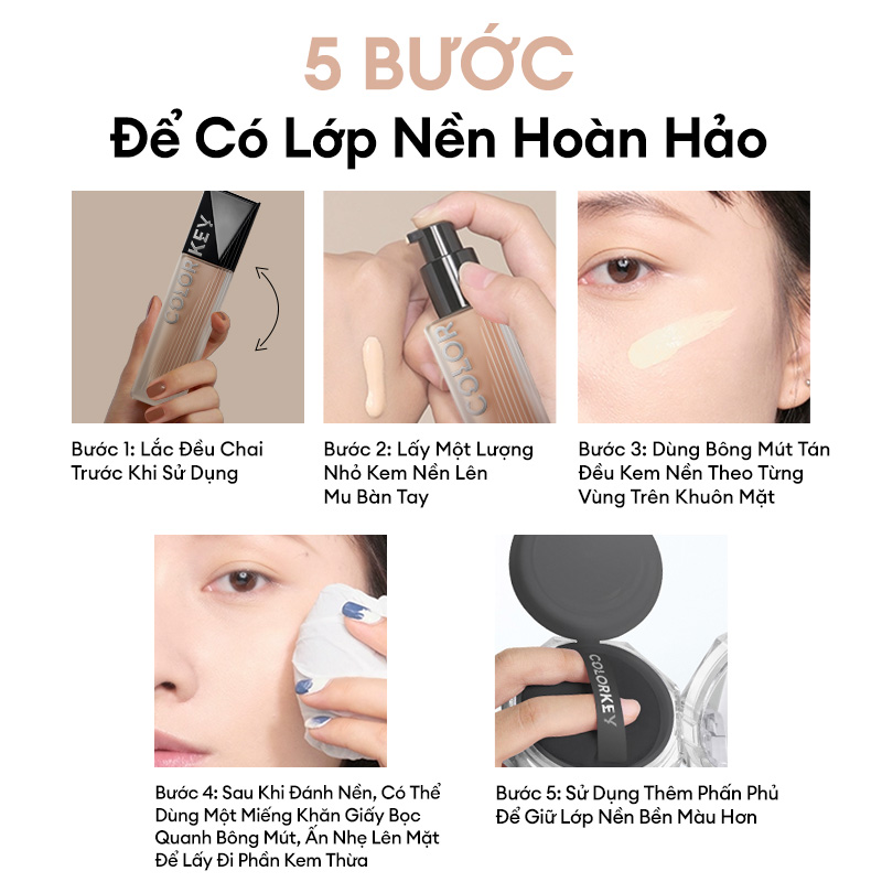 Mô tả Kem Nền COLORKEY Dạng Lỏng Chân Ái Cho Da Dầu Cho Lớp Trang Điểm Lì Mỏng Nhẹ và Lâu Trôi 30g - 11