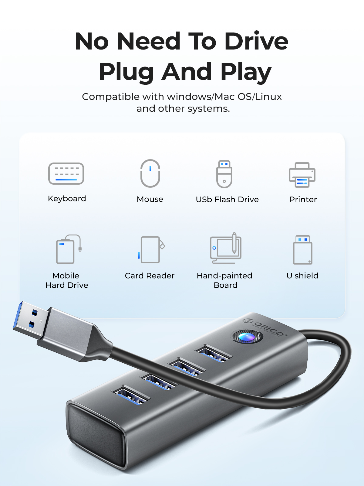 Mô tả Orico USB 3.0 Hub 4 Cổng Cắm Và Chạy Ổ Cắm Mini Bộ Chia USB 5Gbps Hub USB Tốc Độ Cao (PDD4U) - 2