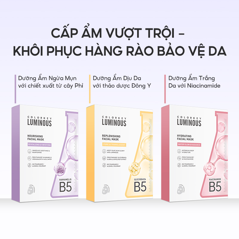 Mô tả 1 Hộp 10 Miếng Mặt Nạ Giấy COLORKEY LUMINOUS B5 Hỗ Trợ Phục Hồi 25ml/miếng - 2