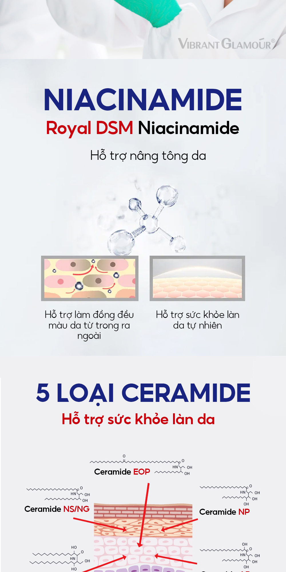 Mô tả ROYAL DSM Niacinamide & 5X Ceramide 2PCS VIBRANT GLAMOUR 5% + 8% Niacinamide + 3X Centella，Làm Trắng Nhanh & Mờ Đốm Đen, Tàn Nhang & Giảm Sự Tích Tụ Melanin $ Nuôi Dưỡng Sâu & Giảm Đỏ Da, 30ml + 30g - 3