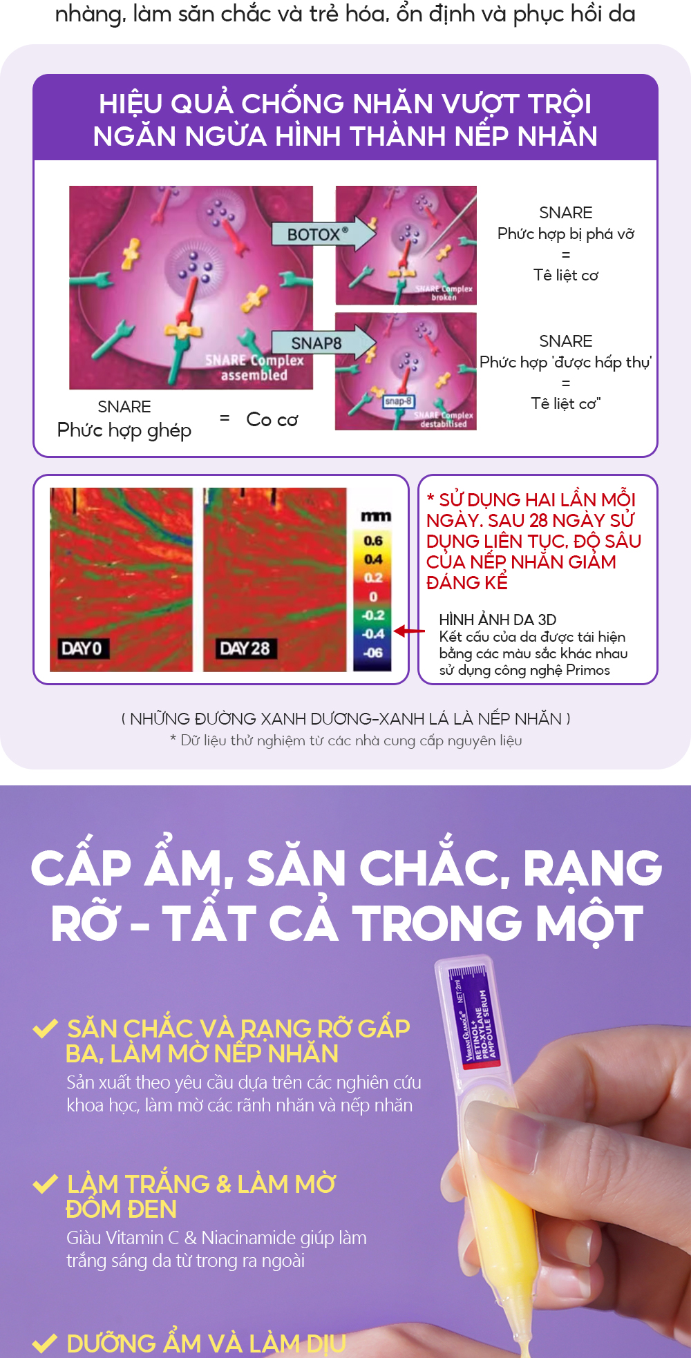 Mô tả Serum Retinol Pro-xylane 3X Chống Lão Hóa 15pcs*2ml VIBRANT GLAMOUR Làm Săn Chắc & Giảm Nếp Nhăn & Làm Mịn Da & Tăng Cường Rạng Rỡ & Dưỡng Ẩm Sâu - 7