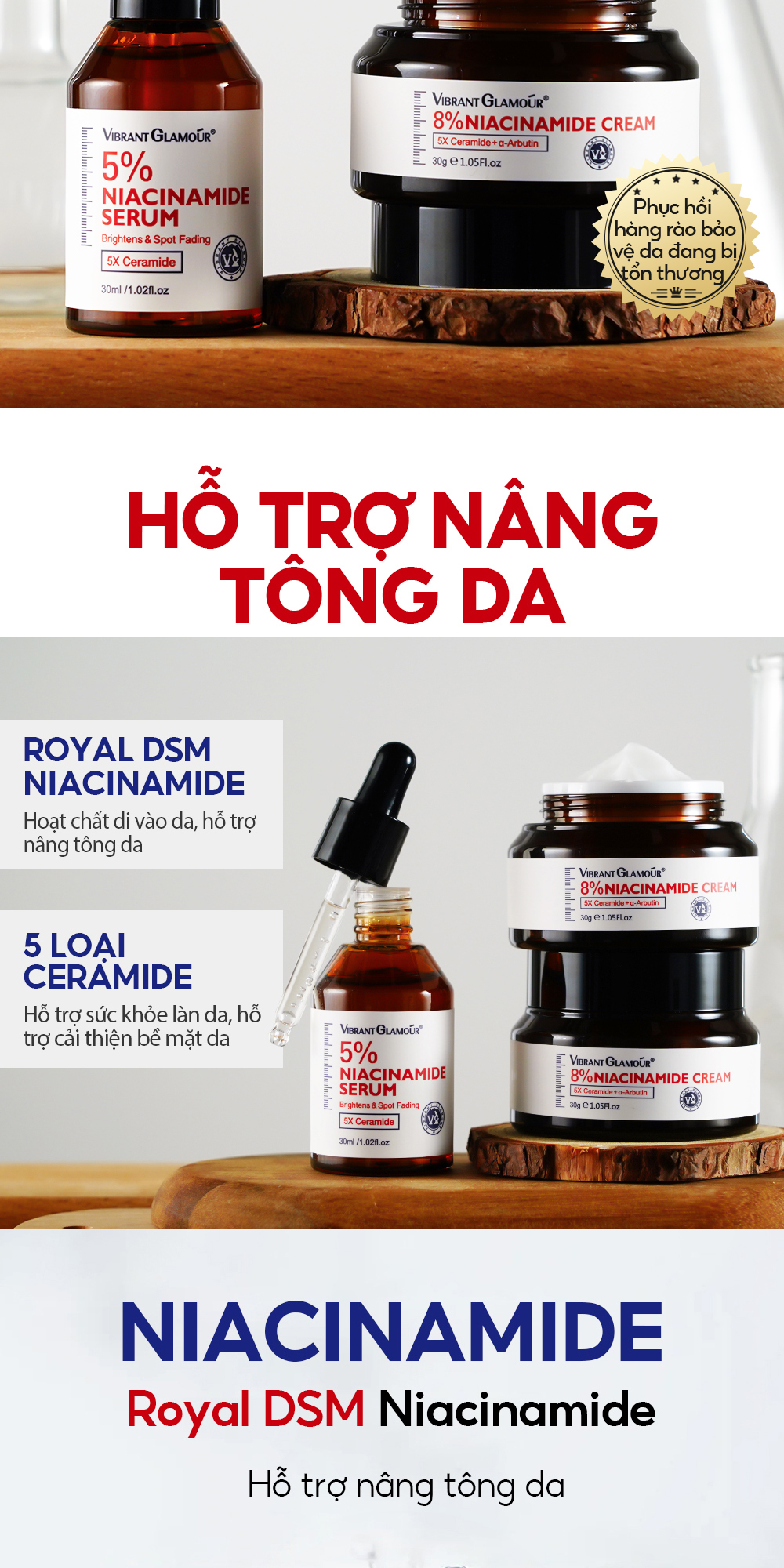 Mô tả Chăm Sóc Cơ Bản Sáng Dùng Niacinamide + Tối Dùng Retinol 6PCS VIBRANT GLAMOUR, Chăm Sóc Suốt Cả Ngày & Chống Lão Hóa Lâu Dài & Làm Trắng Mờ Thâm & Phục Hồi Da Tổn Thương & Bổ Sung Collagen - 4