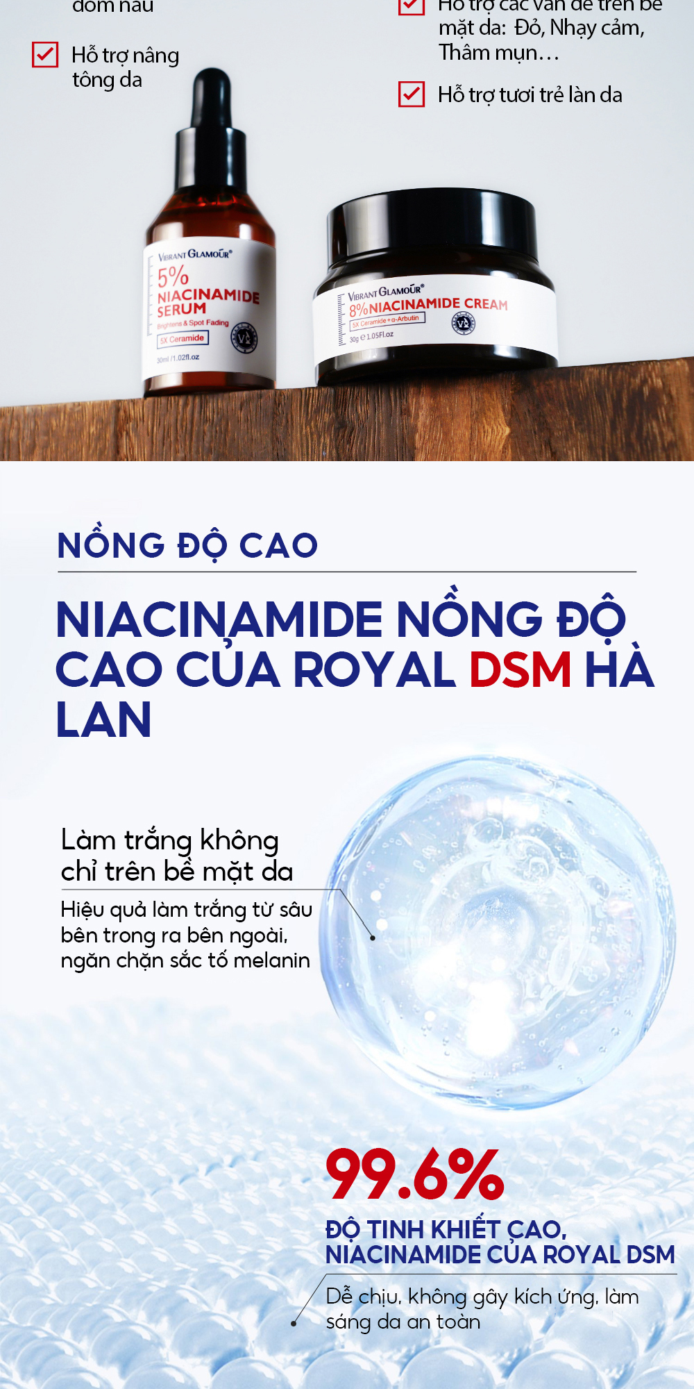Mô tả Chăm Sóc Cơ Bản Sáng Dùng Niacinamide + Tối Dùng Retinol 6PCS VIBRANT GLAMOUR, Chăm Sóc Suốt Cả Ngày & Chống Lão Hóa Lâu Dài & Làm Trắng Mờ Thâm & Phục Hồi Da Tổn Thương & Bổ Sung Collagen - 6