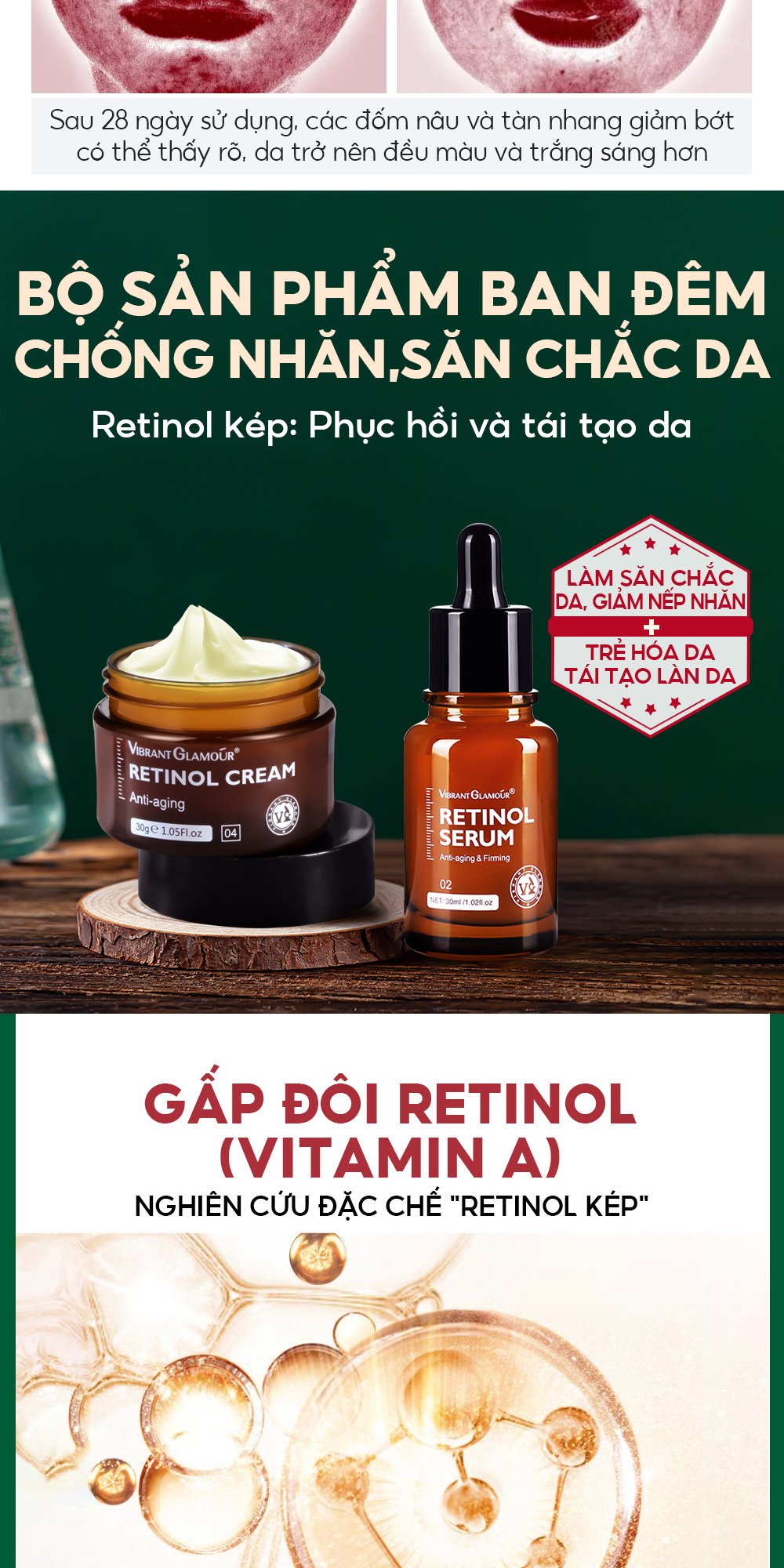 Mô tả Chăm Sóc Cơ Bản Sáng Dùng Niacinamide + Tối Dùng Retinol 6PCS VIBRANT GLAMOUR, Chăm Sóc Suốt Cả Ngày & Chống Lão Hóa Lâu Dài & Làm Trắng Mờ Thâm & Phục Hồi Da Tổn Thương & Bổ Sung Collagen - 9