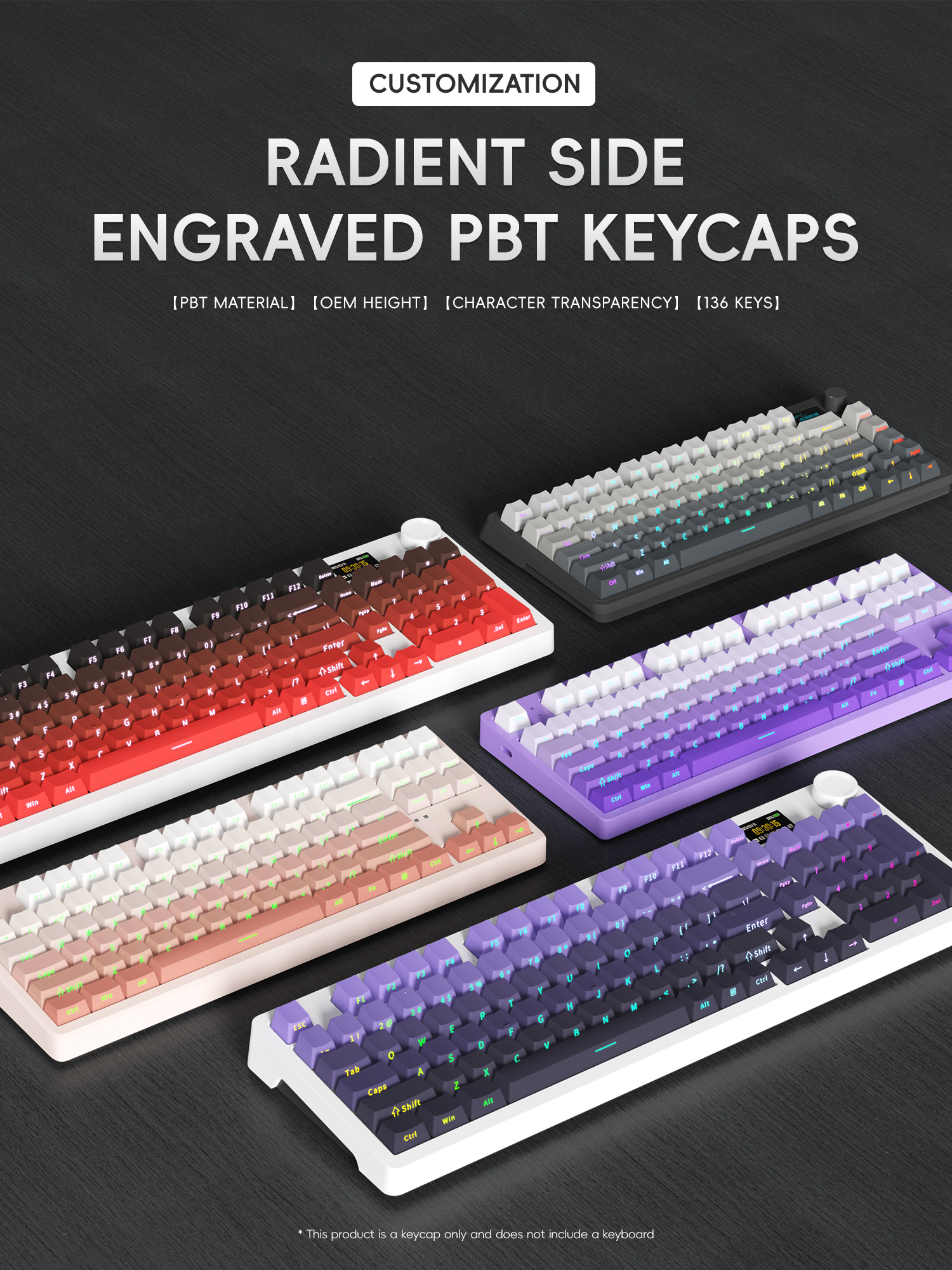 Mô tả Pbt Keycap 136 Phím OEM Chiều Cao Khắc Bên Màu Gradient keycaps Cho Bàn Phím Cơ - 1
