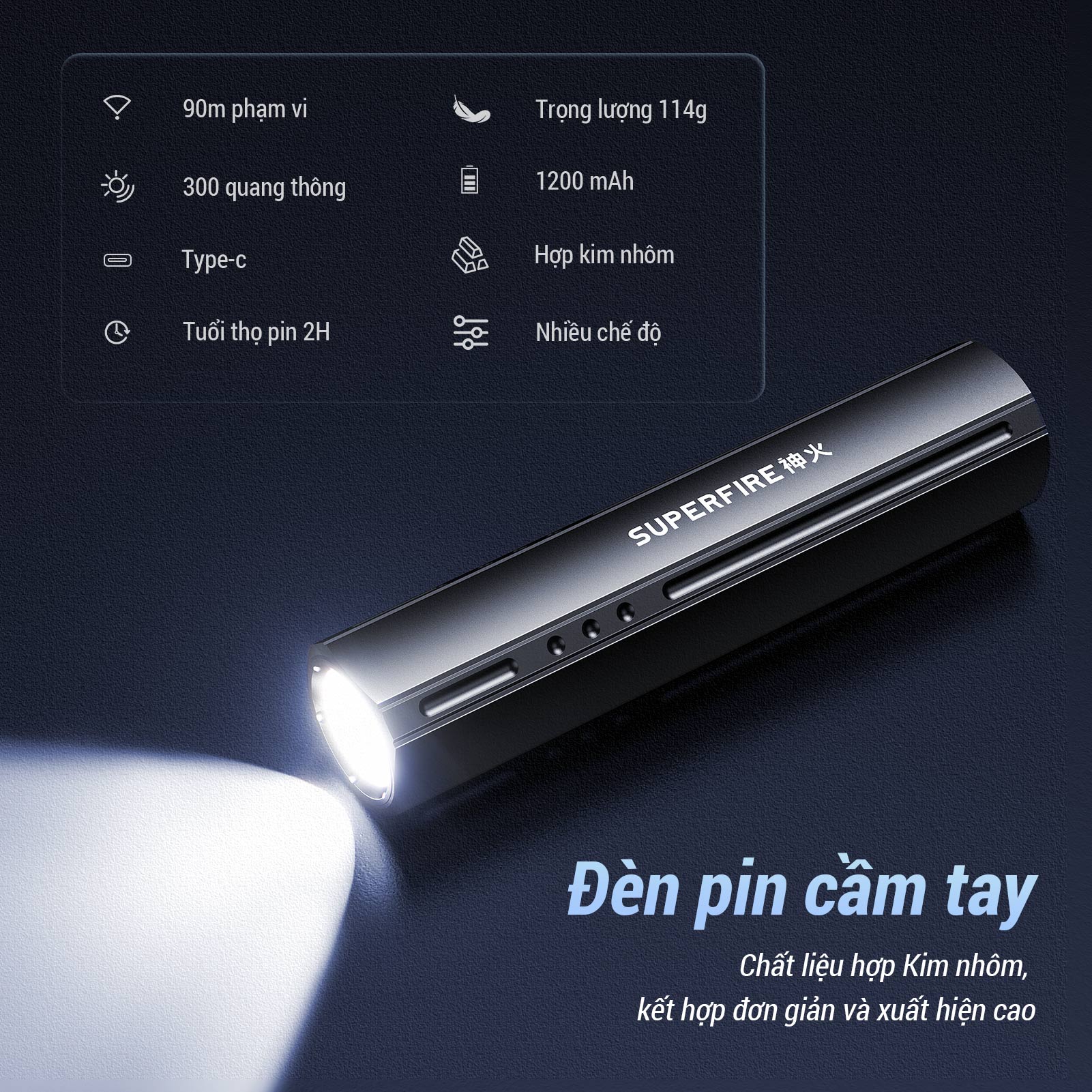 Superfire S32 7W Đèn pin LED ngoài trời Đèn pin chống nước siêu sáng ...