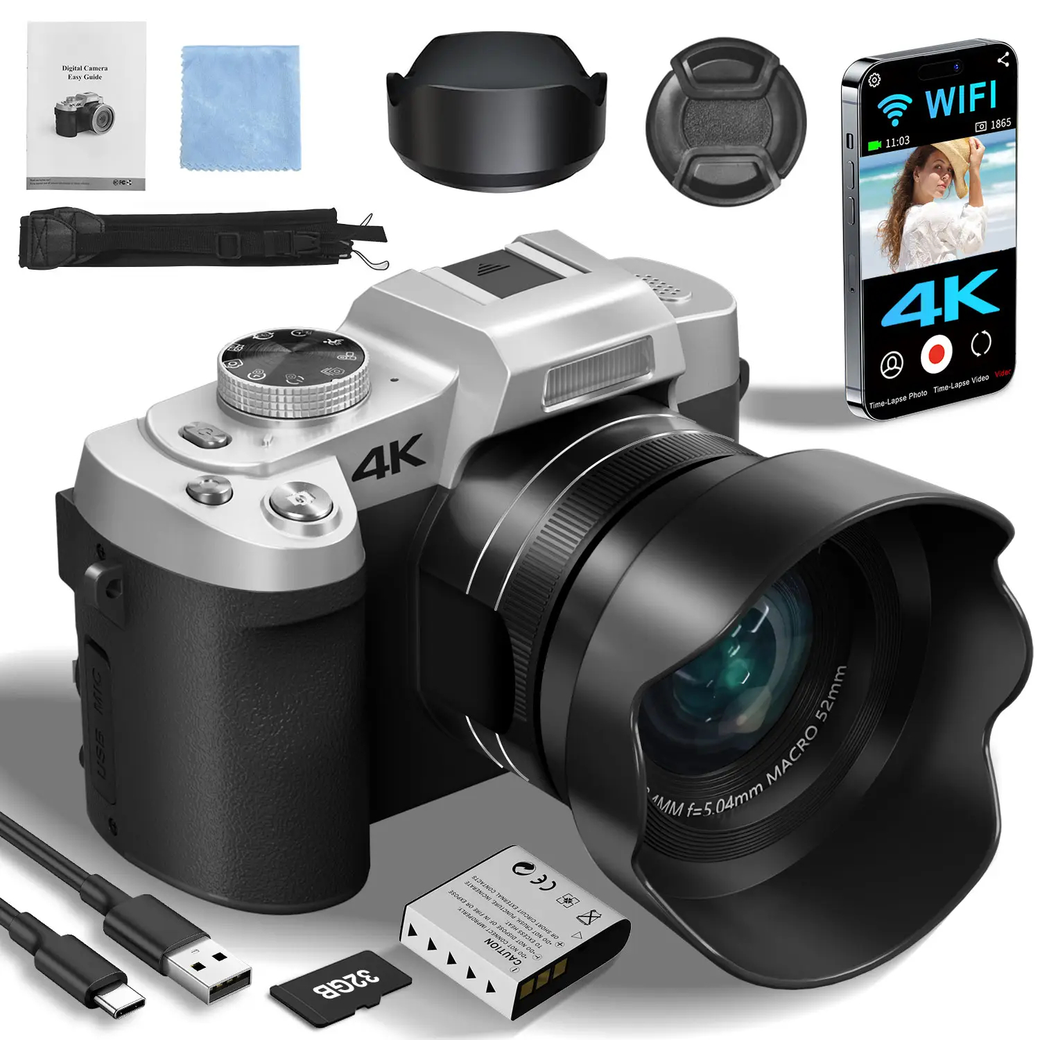 Mô tả Camera kỹ thuật số EKLEVA 75MP để chụp ảnh & quay Video, Camera Vlogging 4K với màn hình lật cảm ứng 3 inch Zoom quang 10X, Tự động lấy nét nhỏ gọn - 1