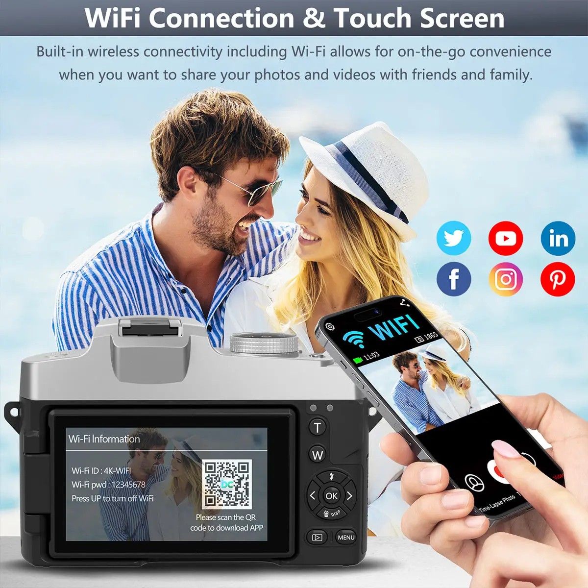 Mô tả Camera kỹ thuật số EKLEVA 75MP để chụp ảnh & quay Video, Camera Vlogging 4K với màn hình lật cảm ứng 3 inch Zoom quang 10X, Tự động lấy nét nhỏ gọn - 2