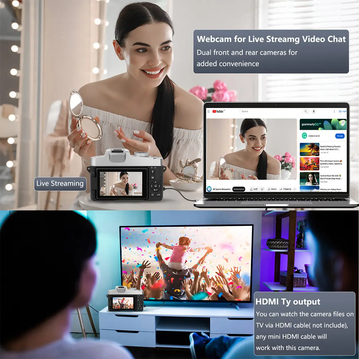 Mô tả Camera kỹ thuật số EKLEVA 75MP để chụp ảnh & quay Video, Camera Vlogging 4K với màn hình lật cảm ứng 3 inch Zoom quang 10X, Tự động lấy nét nhỏ gọn - 4
