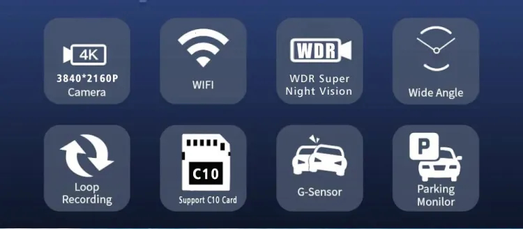 Mô tả Elkeva 4K WiFi Ống Kính Đơn Dash Cam Xe DVR Góc Rộng Siêu Sao Tầm Nhìn Ban Đêm Vòng Ghi Âm Phụ Kiện Xe Hơi - 2