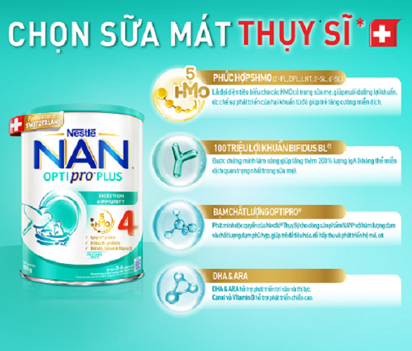Mô tả Bộ 3 lon Sữa bột Nestlé NAN OPTIPRO PLUS 4 1500g/lon với 5HMO Giúp tiêu hóa tốt - 1