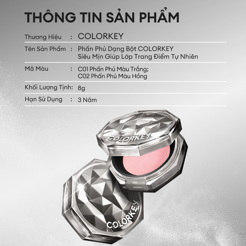 Mô tả COLORKEY Phấn phủ dạng bột lâu trôi giới hạn Bột trang điểm tự nhiên Matte Brighten Kiểm soát dầu Trang điểm mặt lâu trôi 8g - 11