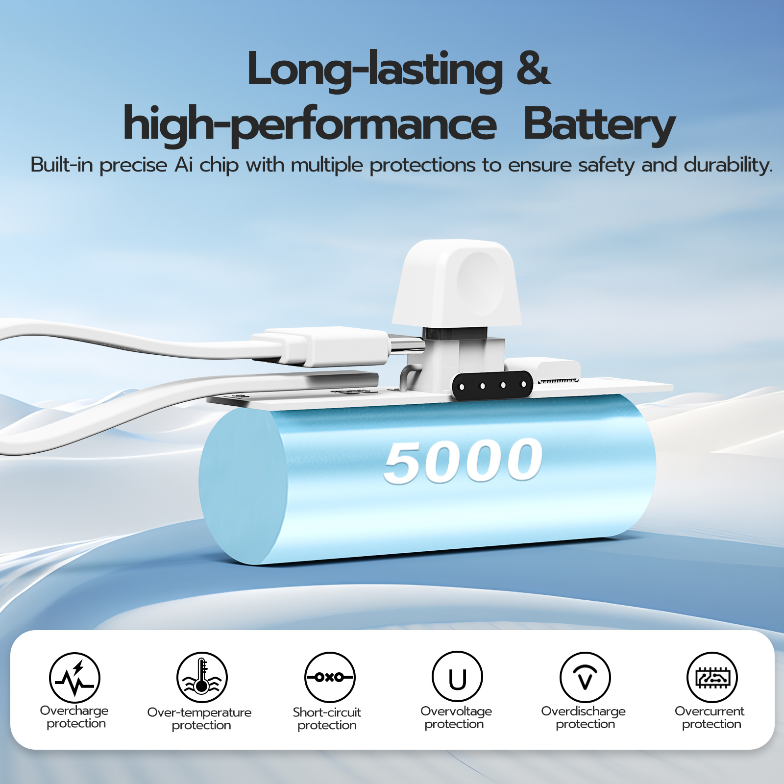 GOOJODOQ 5000mah Mini Power Bank cho iPhone Android Phone Cáp tích hợp Bộ sạc di động nhỏ gọn Lightning & Type C – ảnh mô tả chi tiết 3