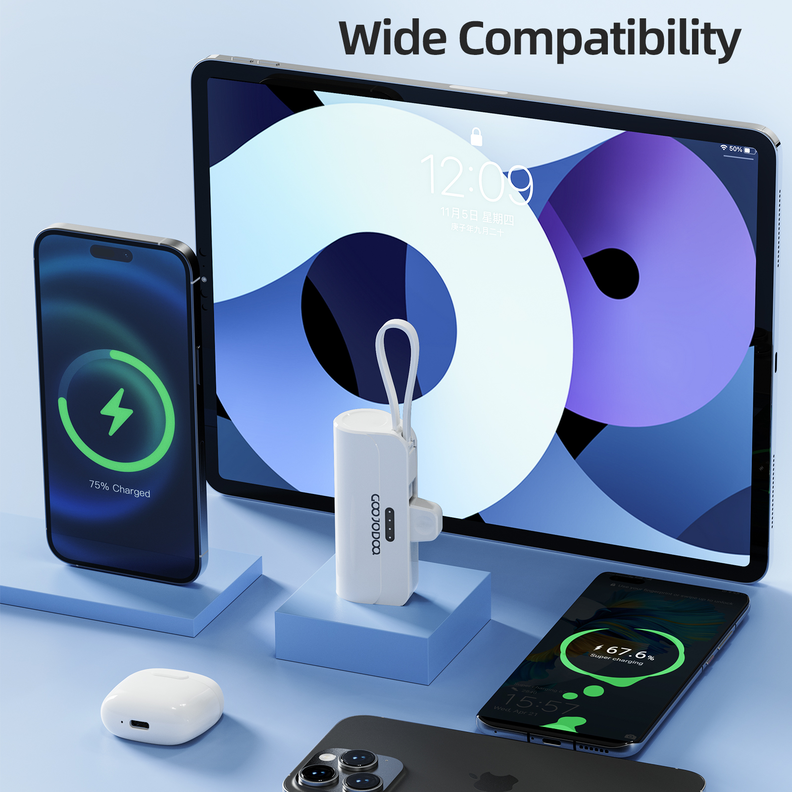 GOOJODOQ 5000mah Mini Power Bank cho iPhone Android Phone Cáp tích hợp Bộ sạc di động nhỏ gọn Lightning & Type C – ảnh mô tả chi tiết 9