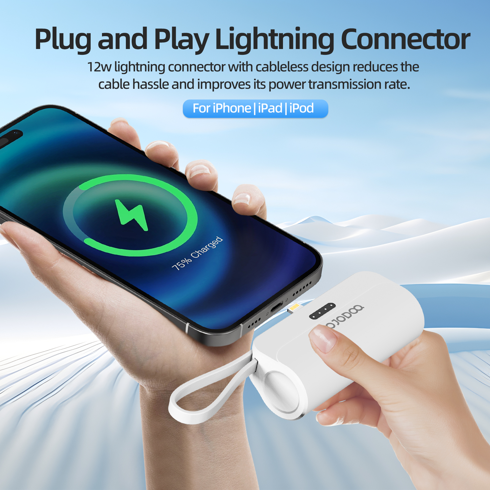 GOOJODOQ 5000mah Mini Power Bank cho iPhone Android Phone Cáp tích hợp Bộ sạc di động nhỏ gọn Lightning & Type C – ảnh mô tả chi tiết 4