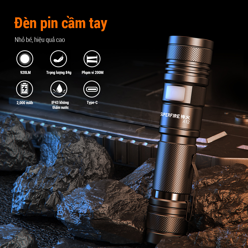 SUPERFIRE A12 Đèn Pin LED Có Zoom Sáng Rực Độ Đi Đâu Xa Nhôm Hợp Kim Đủ ...