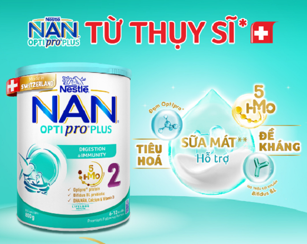 Mô tả Sữa Bột Nestlé NAN OPTIPRO PLUS 2 400g/lon với 5HMO Sản Xuất Tại Thụy Sĩ - 1