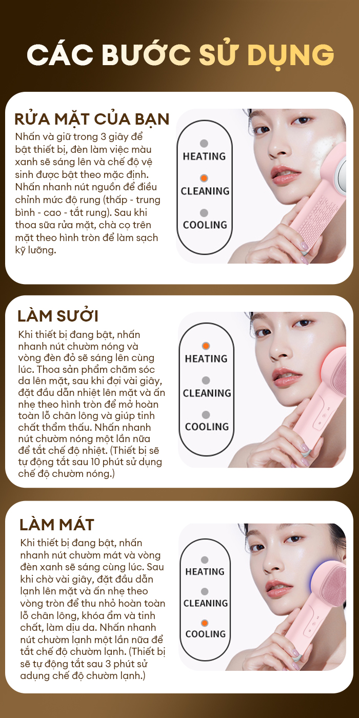 Mô tả CkeyiN 6 trong 1 Máy Rửa Mặt Massage Tích Hợp Liệu Pháp Ánh Sáng và Nhiệt Multi-task Cleansing & Massaging Device MS004 - 11