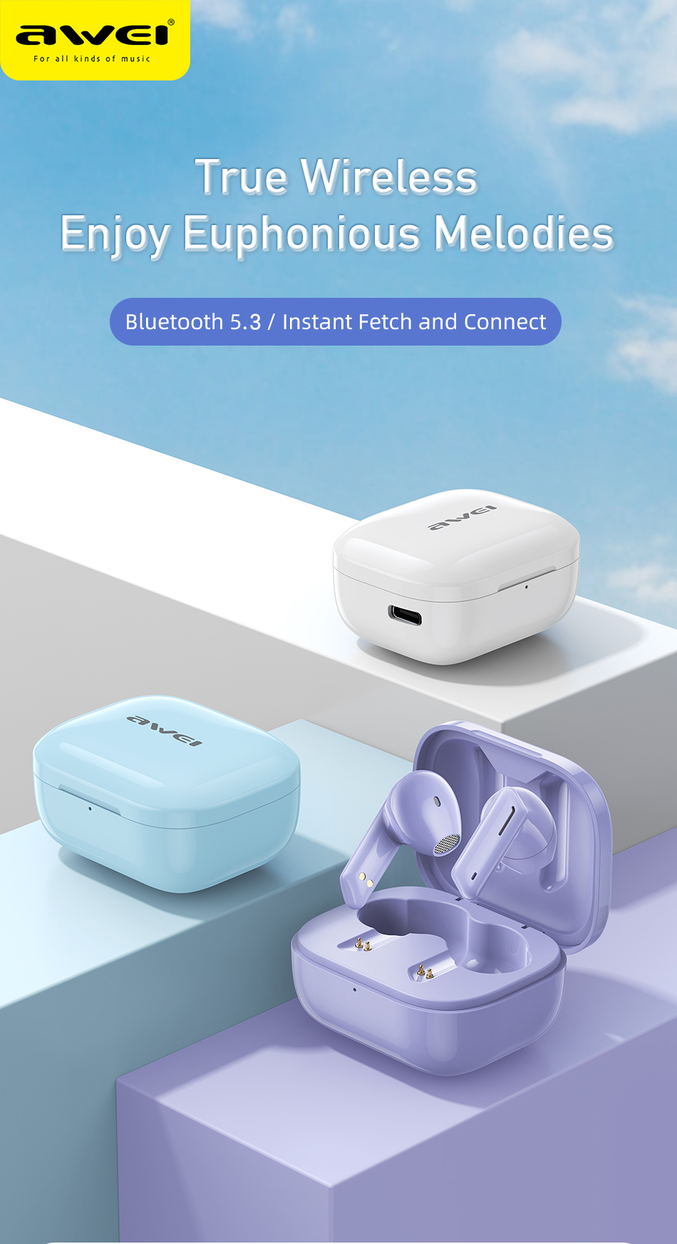 Mô tả Tai Nghe Bluetooth Awei T36 TWS mini Chống Nước IPX4 pin trâu 210H có Mic chính hãng - 1