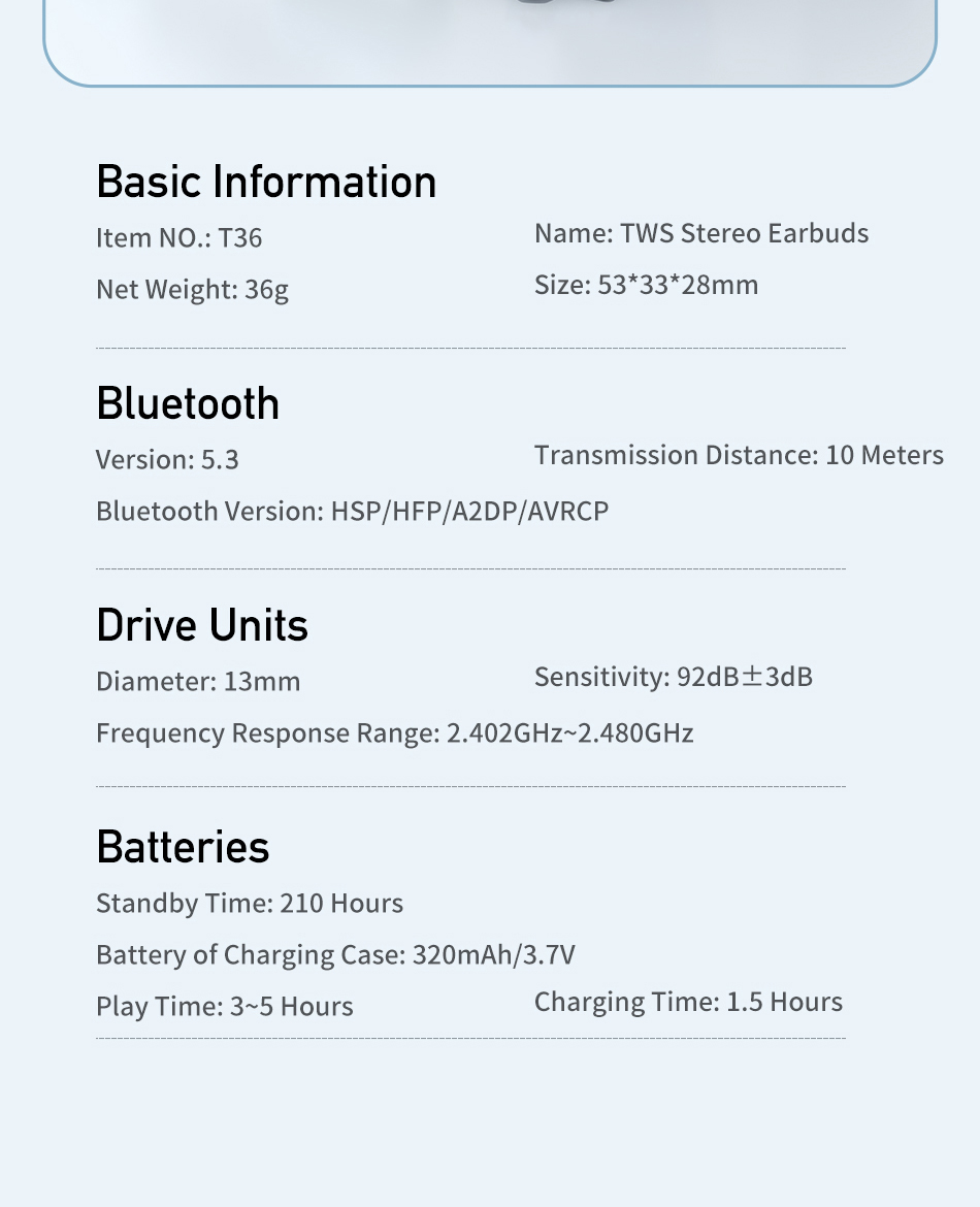 Mô tả Tai Nghe Bluetooth Awei T36 TWS mini Chống Nước IPX4 pin trâu 210H có Mic chính hãng - 10