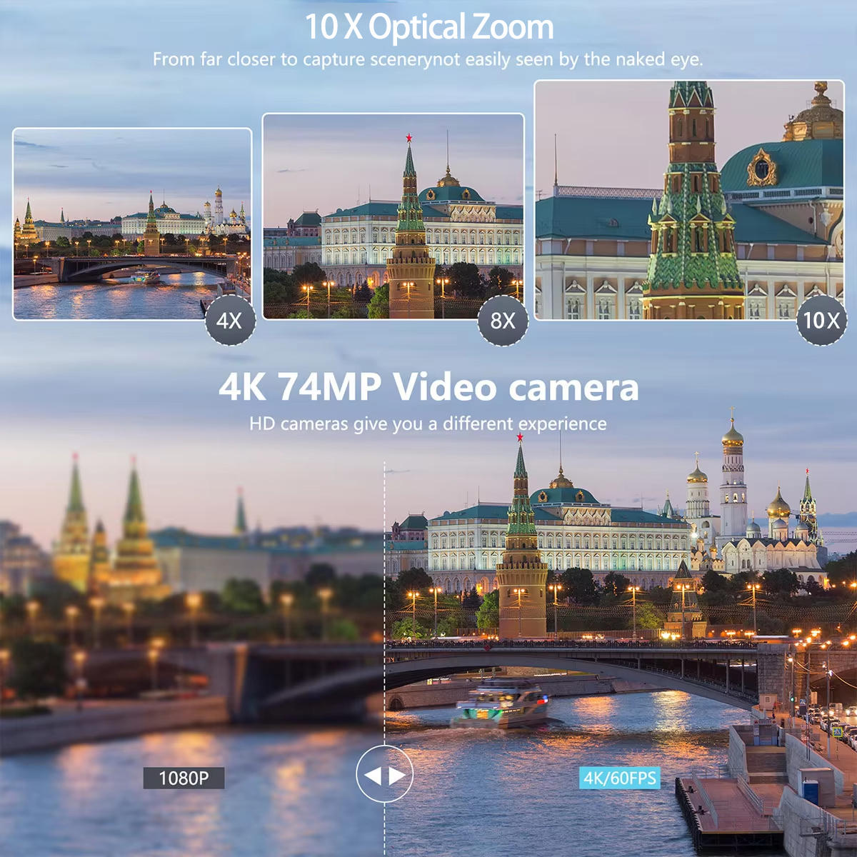 Mô tả Camera kỹ thuật số EKLEVA 75MP để chụp ảnh & quay Video, Camera Vlogging 4K với màn hình lật cảm ứng 3 inch Zoom quang 10X, Tự động lấy nét nhỏ gọn - 3
