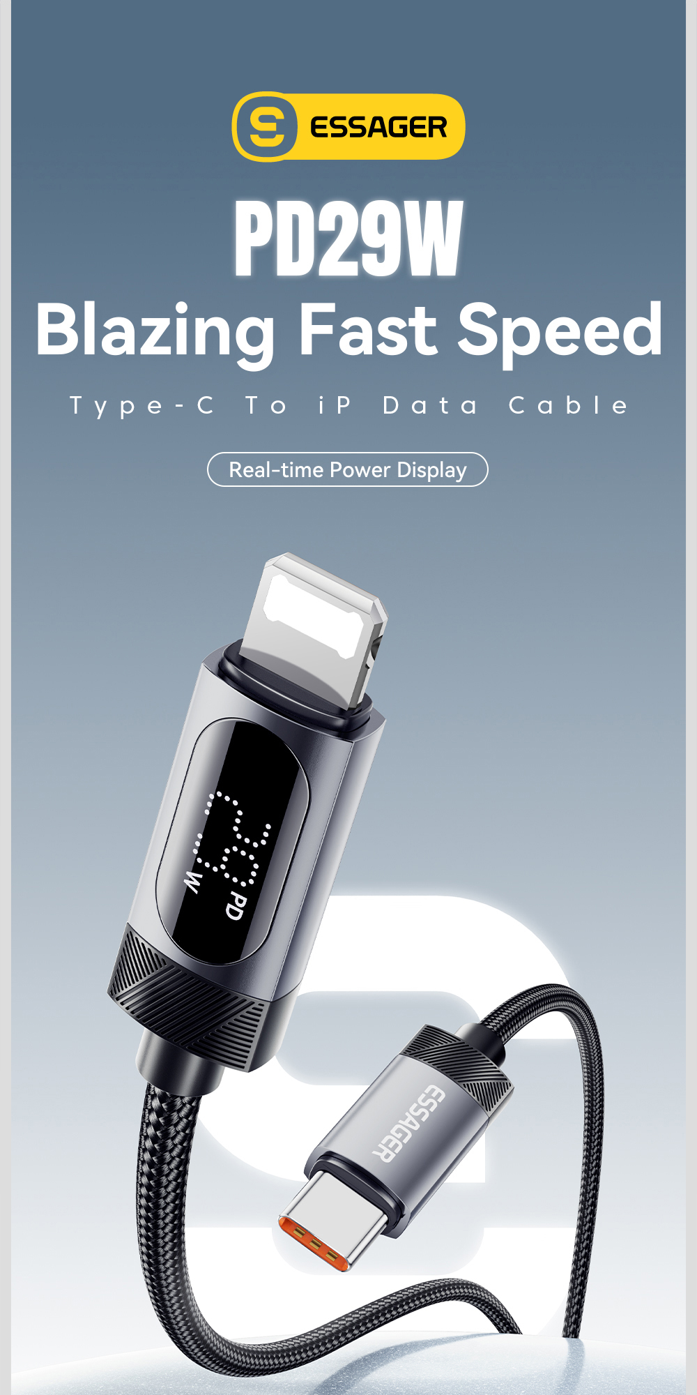Mô tả Cáp dữ liệu sạc nhanh Essager USB-C sang L 29W Công suất hiển thị kỹ thuật số - 1