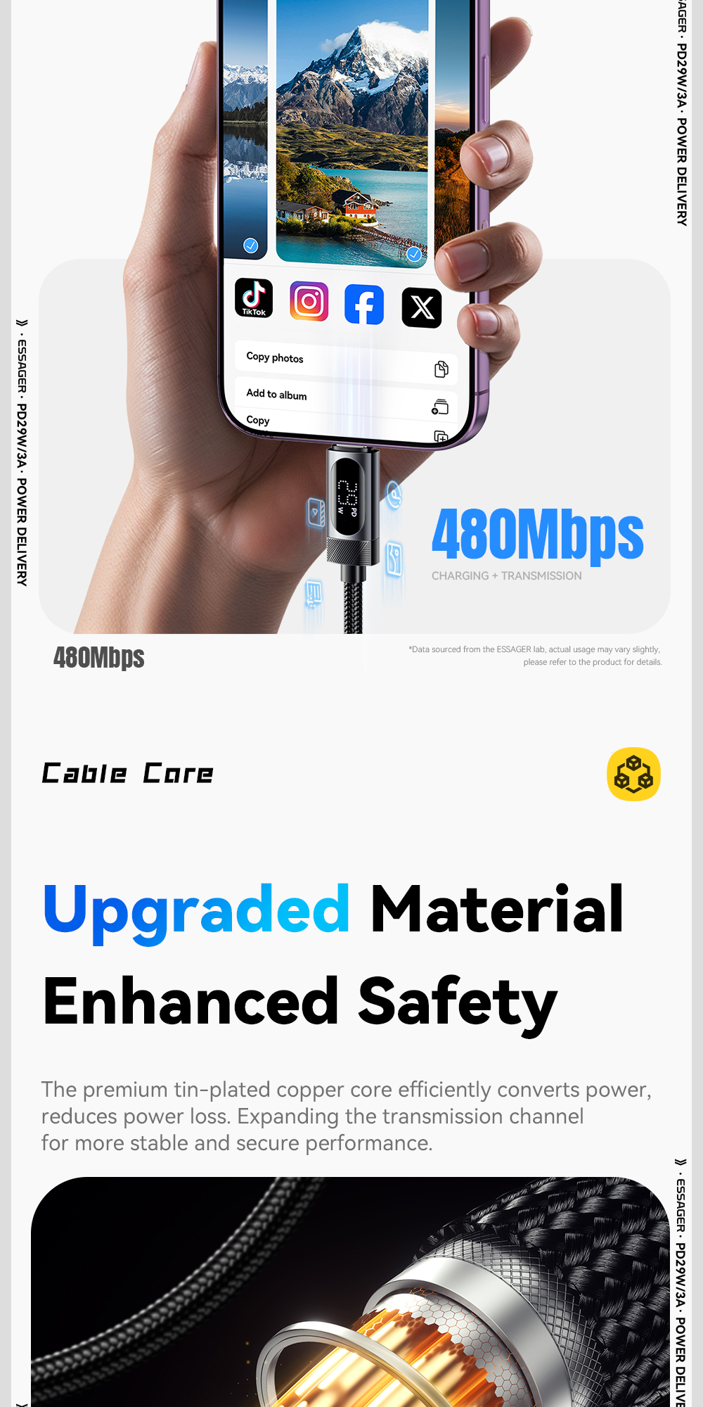 Mô tả Cáp dữ liệu sạc nhanh Essager USB-C sang L 29W Công suất hiển thị kỹ thuật số - 9