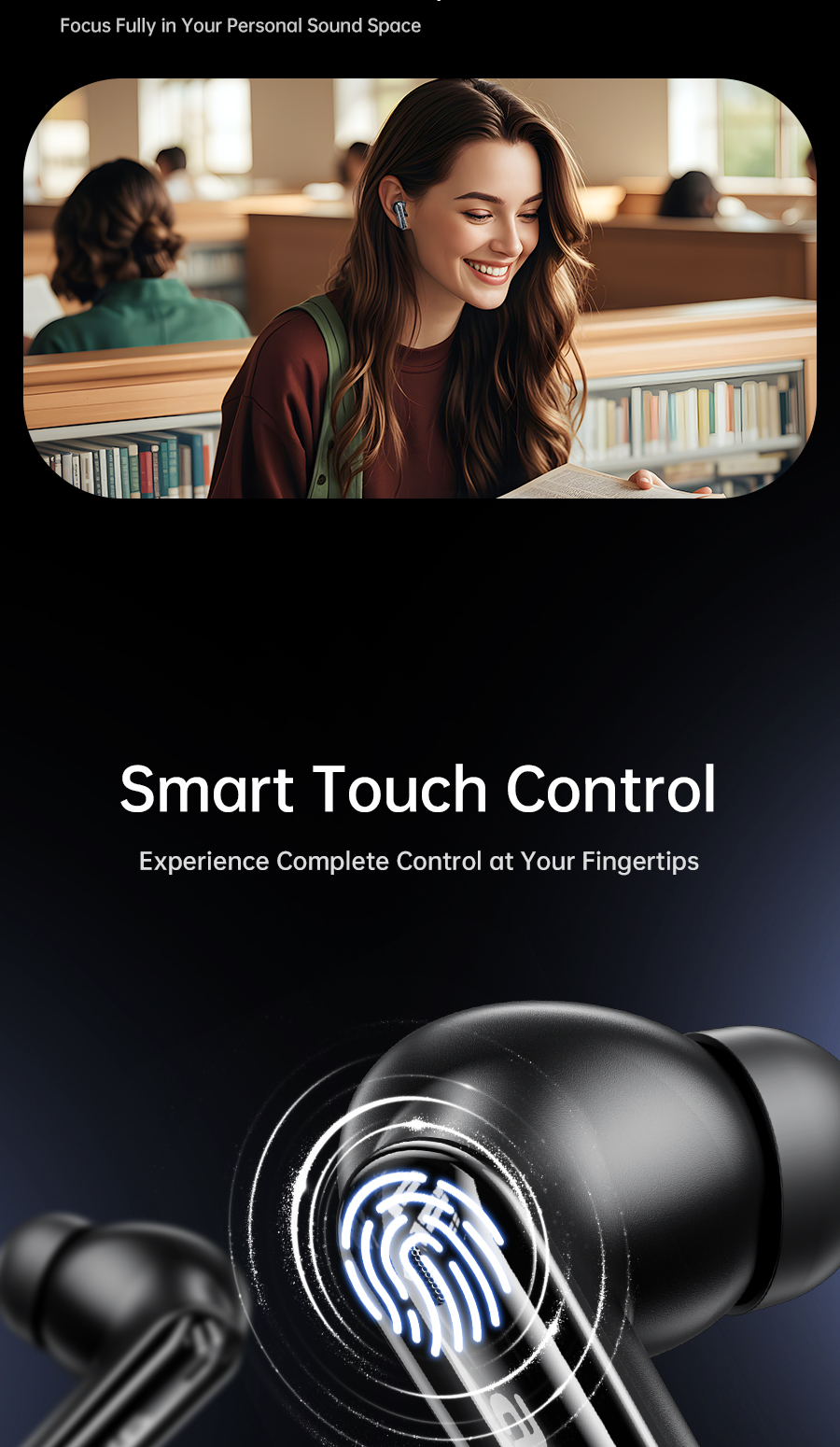 Mô tả Tai nghe Bluetooth Awei T56 chống ồn ANC+ENC màn hình cảm ứng thông minh có Mic HD chính hãng - 10