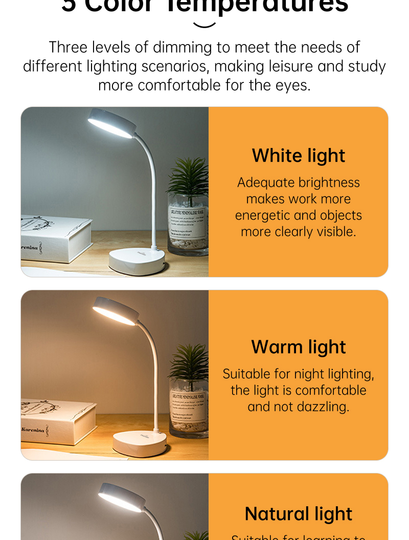 Mô tả Đèn bàn đọc sách Thunlit bóng LED có thể sạc lại 1500mAh với 3 nhiệt độ màu - 5