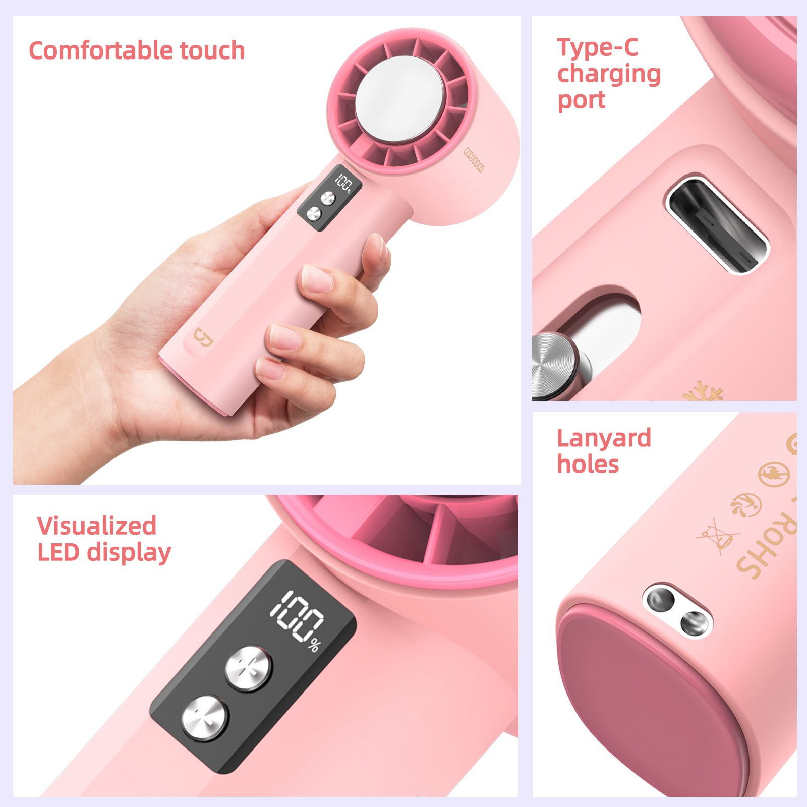 Mô tả Quạt cầm tay GOOJODOQ 10x Tăng cường sức gió 100 cấp Độ điều chỉnh tốc độ Máy nén lạnh - 9