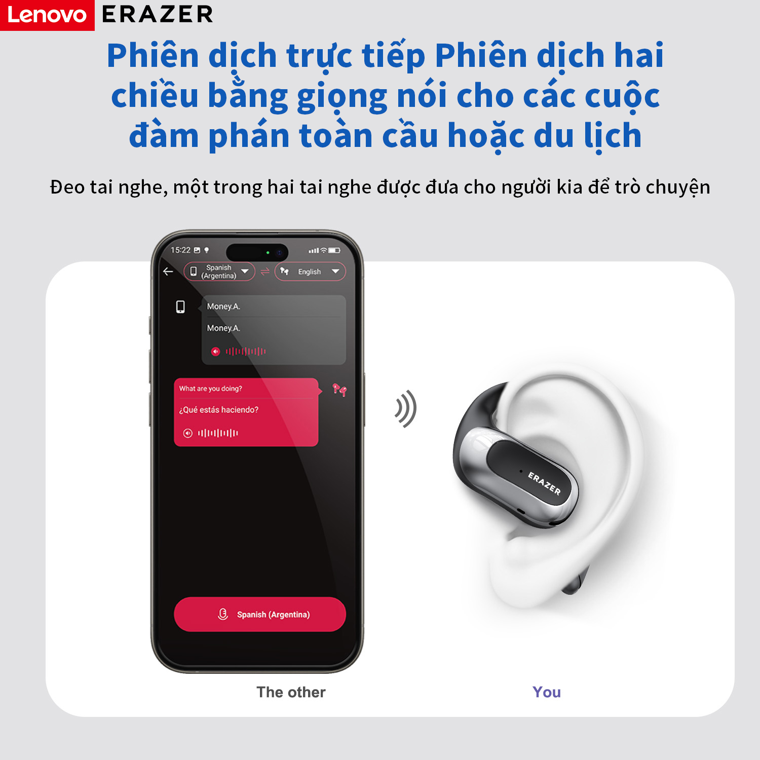 Mô tả Lenovo ERAZER X5 Al Thông Minh Thời Gian Thực Dịch Tai Nghe Không Dây Mở Tai Bluetooth 5.4 Có Màn Hình LED Tai Nghe Kinh Doanh Có Mic Chống Thấm Nước IPX5 - 4