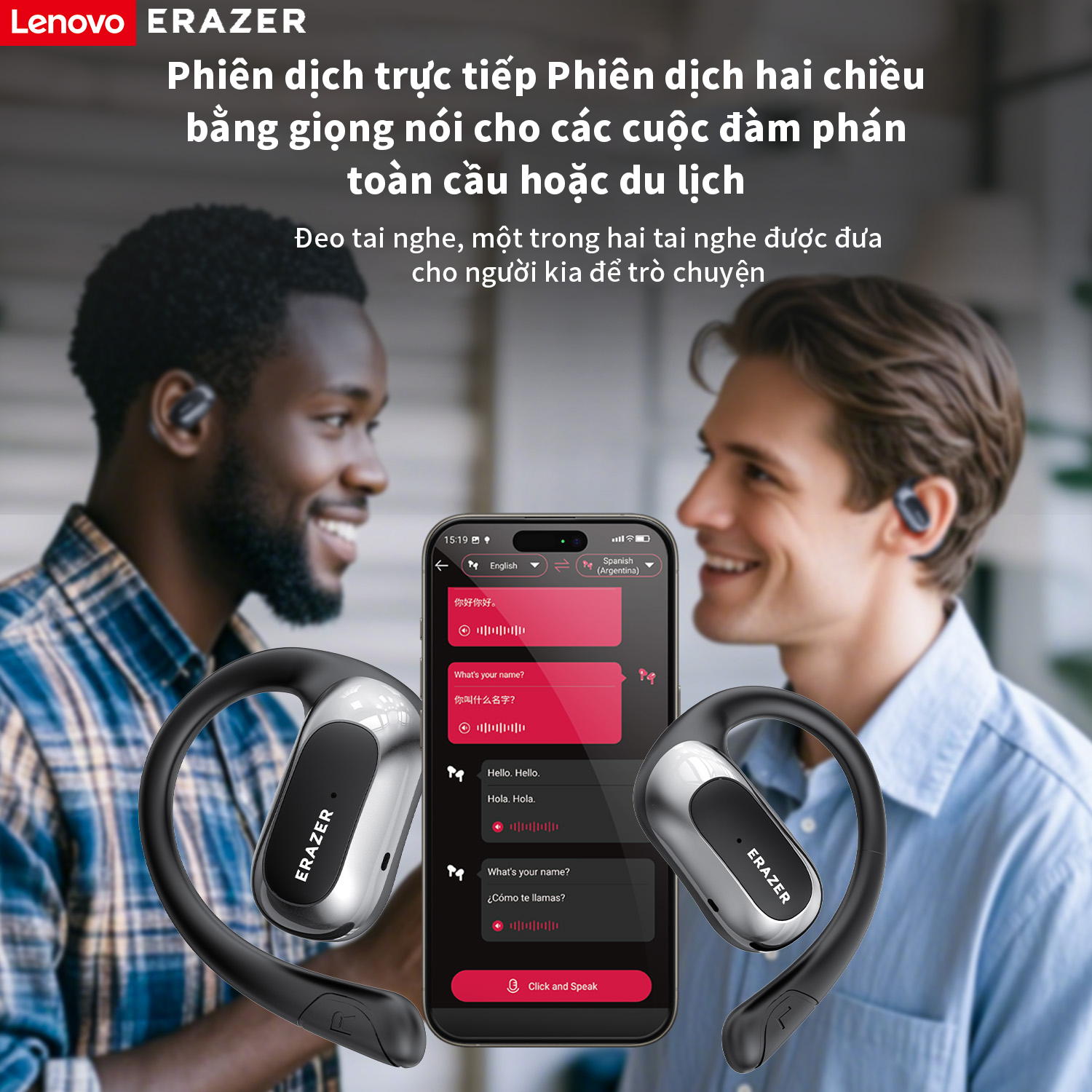 Mô tả Lenovo ERAZER X5 Al Thông Minh Thời Gian Thực Dịch Tai Nghe Không Dây Mở Tai Bluetooth 5.4 Có Màn Hình LED Tai Nghe Kinh Doanh Có Mic Chống Thấm Nước IPX5 - 7