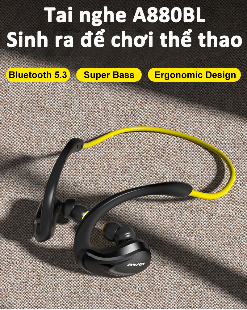 Mô tả Tai nghe Bluetooth đeo cổ Awei A880BL thể thao chạy bộ, tai bịt, ipx4 Chống Nước super bass - 1