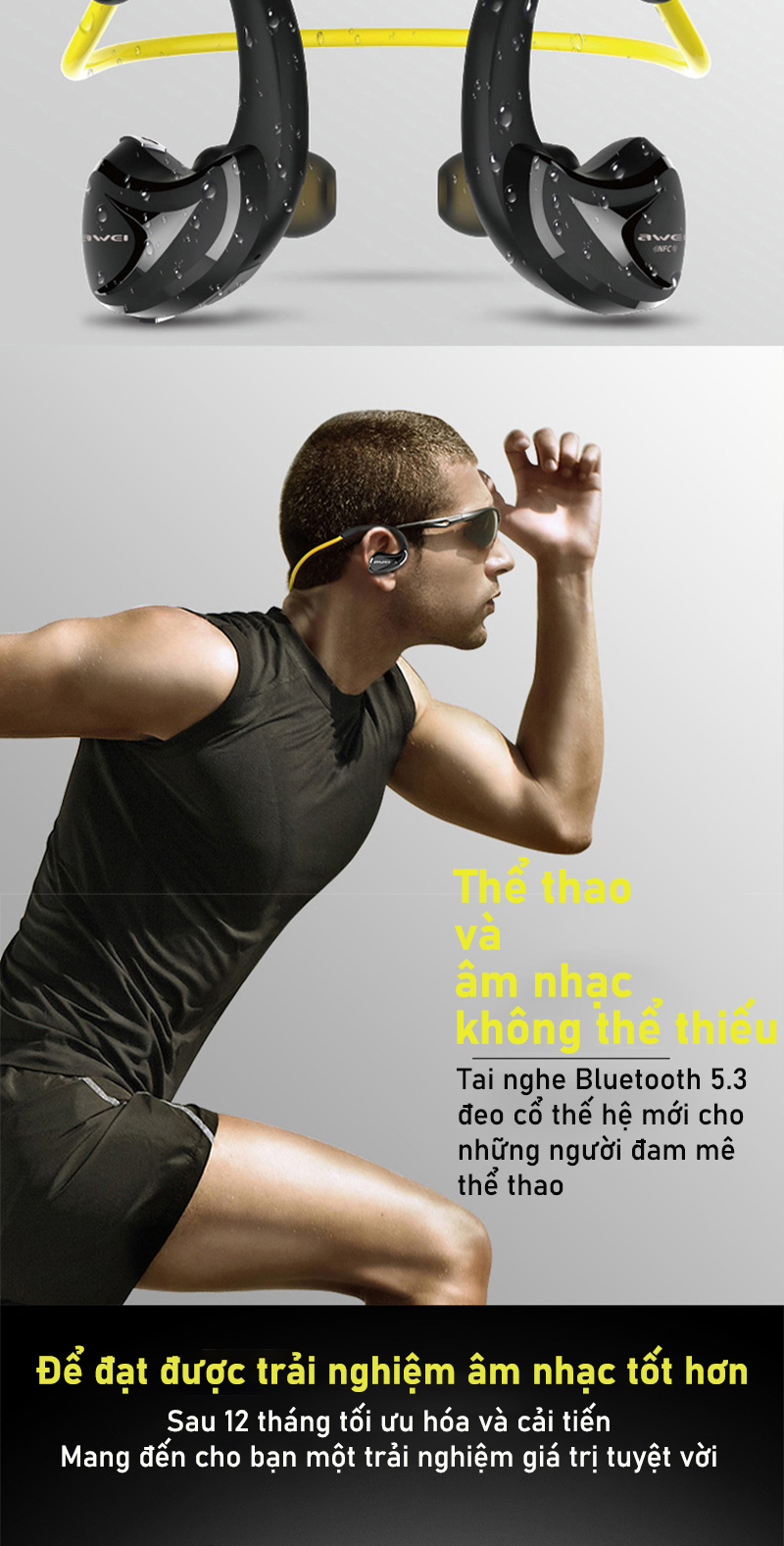 Mô tả Tai nghe Bluetooth đeo cổ Awei A880BL thể thao chạy bộ, tai bịt, ipx4 Chống Nước super bass - 3